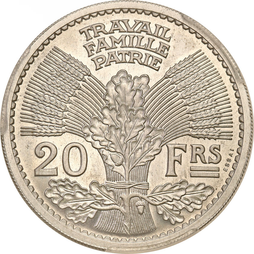 Francja. PRÓBA / ESSAI 20 franków 1941 PCGS SP66 (MAX)